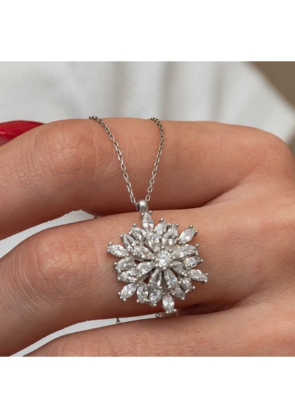 Gümüş Dönen Kar Tanesi Çiçek Kolye (BC-2425B5) fiyatları