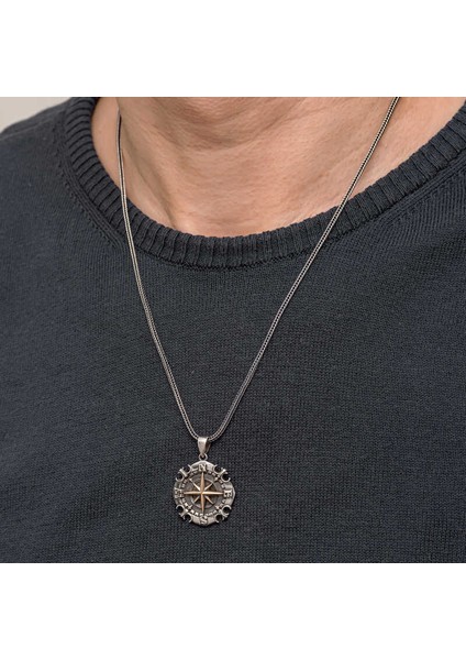 Gümüş Oksitli Pusula Erkek Kolye (Bc-1dcff2) indirimleri