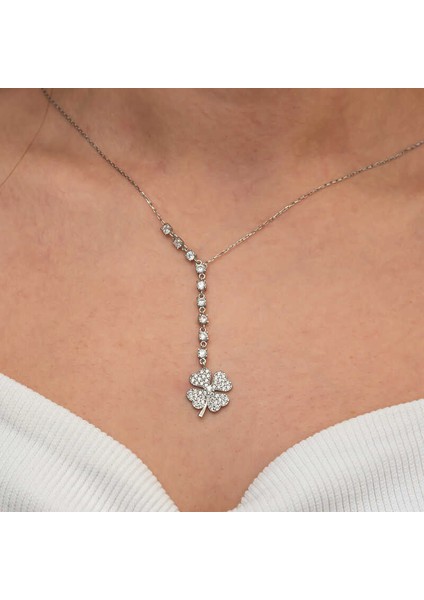 Gümüş Sıralı Zirkon Taşlı Yonca Kadın Kolye (BC-75F88B) fiyatları