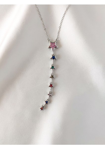 Kadın Çelik Renkli Zirkon Taşlı Yıldız Model Y Kolye