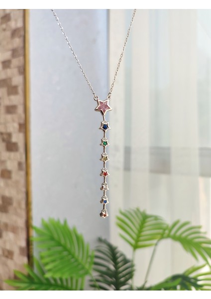 Kadın Çelik Renkli Zirkon Taşlı Yıldız Model Y Kolye fiyatları