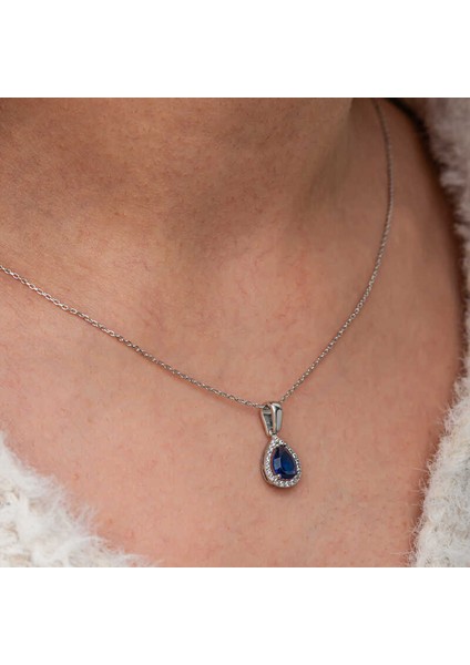 Gümüş Mavi Taşlı Damla Kadın Kolye (BC-6A0A4B) fiyatları