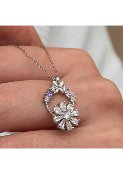 Gümüş Beyaz Dönen Çiçek Kadın Kolye (BC-606656) fiyatları