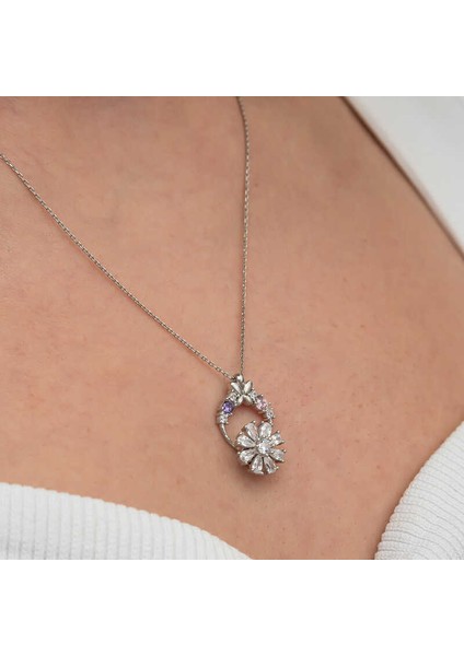 Gümüş Beyaz Dönen Çiçek Kadın Kolye (BC-606656) indirimleri