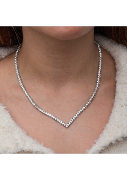 Gümüş V Model Su Yolu Kadın Kolye (BC-34538D) fiyatları