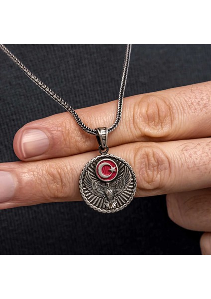 Gümüş Ayyıldız Kartal Erkek Kolye (BC-0E3855)