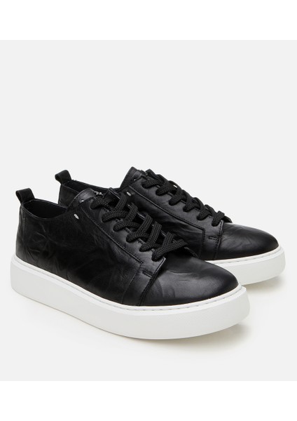 02ayh305860a100 Erkek Deri Siyah Hafif Tabanlı Spor Ayakkabı