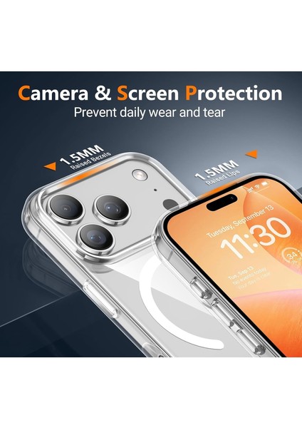 iPhone 17 Pro Magsafe Kılıf / Şeffaf Sararmaz Mika / Cam Ekran Koruyucu Seti modelleri