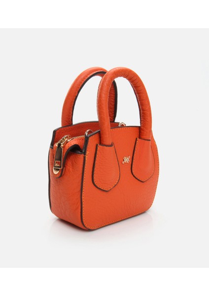 Kadın Deri Turuncu Mini (Çapraz) Çanta