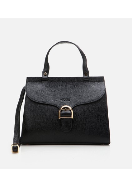 03CAH296570A100 HAKIKI Deri Siyah Kadın Çanta