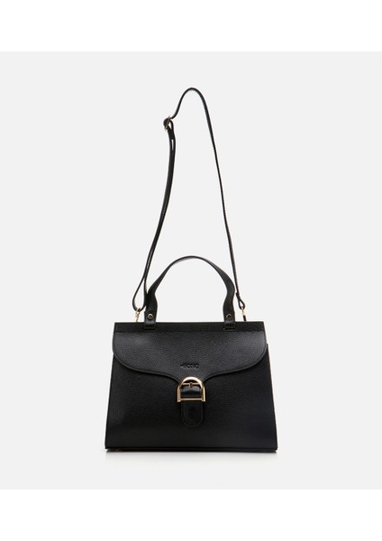 03CAH296570A100 HAKIKI Deri Siyah Kadın Çanta