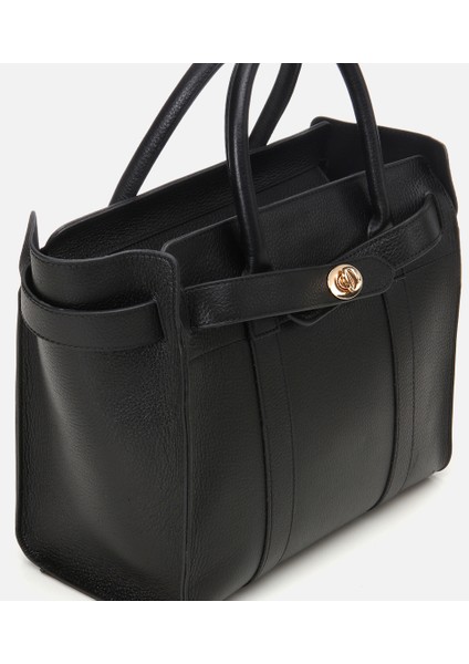 03CAH293400A100 KADIN Deri Siyah Kilit Detaylı Omuz Çantası