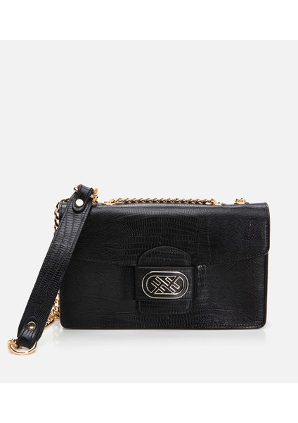 03CAH297080A100 HAKIKI Deri Siyah Kadın Çanta