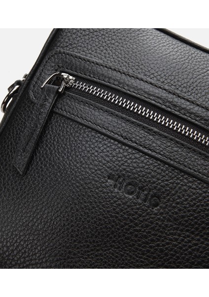 04CAH303440A100 HAKIKI Deri Siyah Erkek Çanta