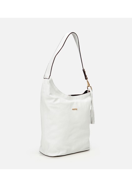 03CAH309160A900 KADIN Deri Beyaz Asimetrik Yumuşak Dokulu Omuz Çantası