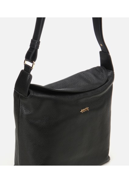 03CAH309140A100 KADIN Deri Siyah Ayarlanabilir Askılı Omuz Çantası