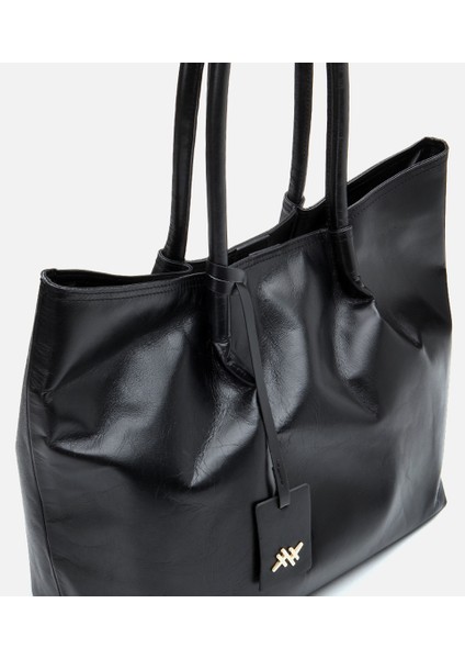 03CAH303450A100 HAKIKI Deri Siyah Kadın Çanta