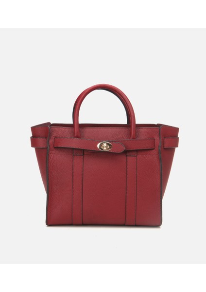 03CAH293400A780 KADIN Deri Bordo Kilit Detaylı Omuz Çantası