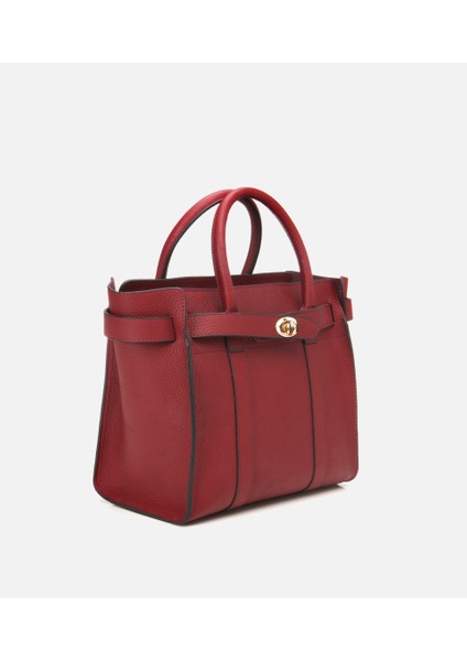 03CAH293400A780 KADIN Deri Bordo Kilit Detaylı Omuz Çantası