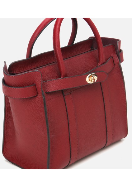 03CAH293400A780 KADIN Deri Bordo Kilit Detaylı Omuz Çantası