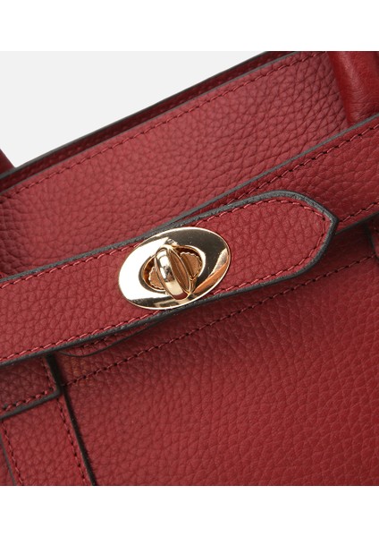 03CAH293400A780 KADIN Deri Bordo Kilit Detaylı Omuz Çantası