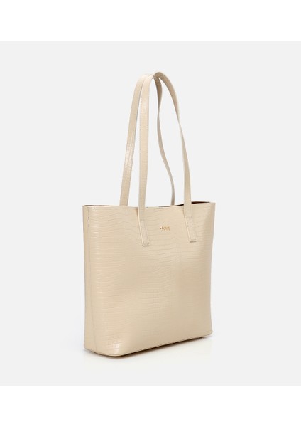 03CAH310670A400 KADIN Deri Ekru Çıkarılabilir Portföy Çantalı Tote Çanta
