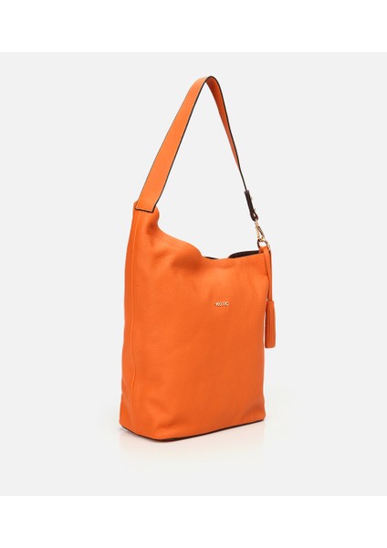 03CAH309160A570 KADIN Deri Turuncu Asimetrik Yumuşak Dokulu Omuz Çantası