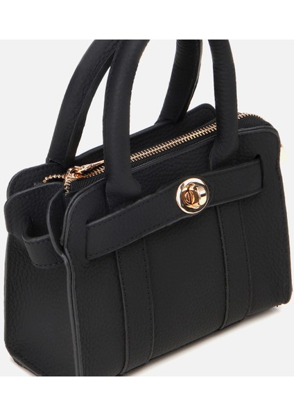 03CAH301090A100 KADIN Deri Siyah Kilit Detaylı Mini Çanta