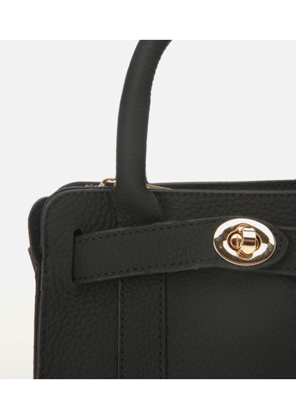 03CAH301090A100 KADIN Deri Siyah Kilit Detaylı Mini Çanta