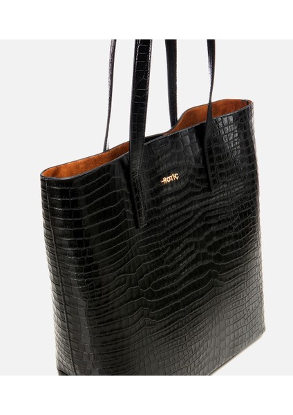 03CAH310670A100 KADIN Deri Siyah Çıkarılabilir Portföy Çantalı Tote Çanta