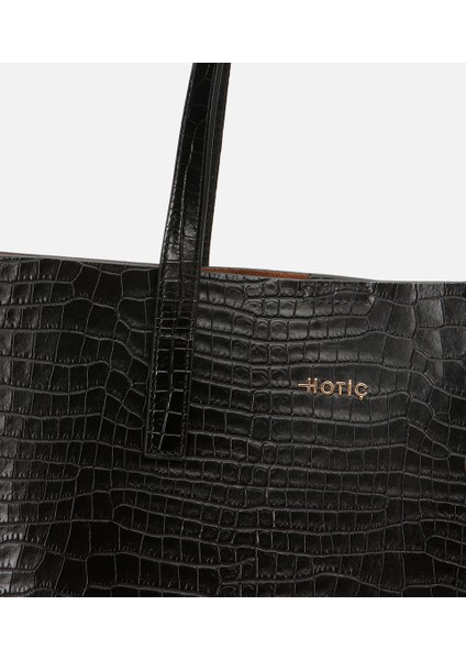 03CAH310670A100 KADIN Deri Siyah Çıkarılabilir Portföy Çantalı Tote Çanta