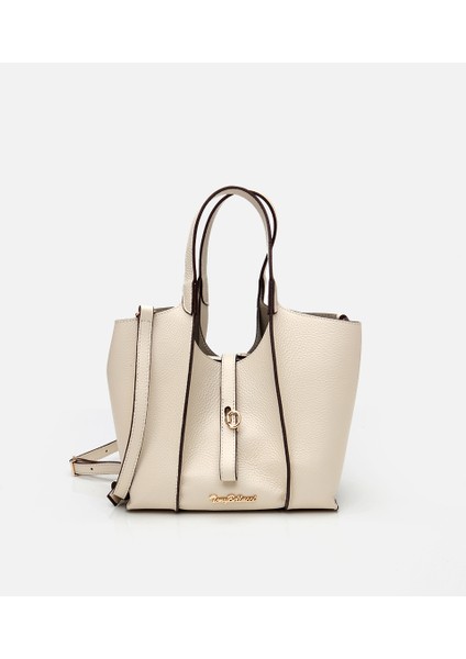 03CAH309420A400 KADIN Deri Ekru Kilit Detaylı Tote Çanta