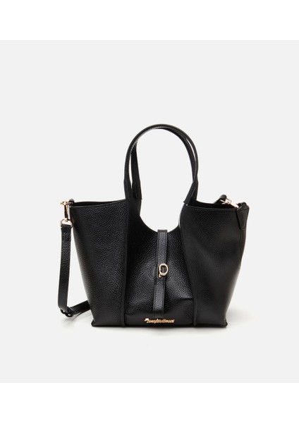 03CAH309420A100 KADIN Deri Siyah Kilit Detaylı Tote Çanta