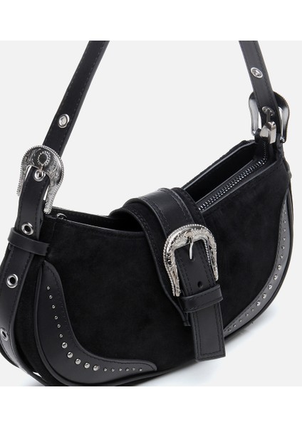 03CAH300890A100 KADIN Süet Deri Siyah Toka Detaylı Omuz Çantası