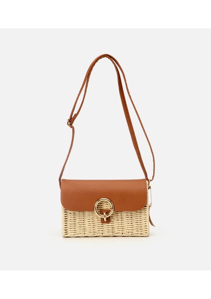 03CAH312300A310 KADIN Hasır Bej Kilit Detaylı Çapraz Çanta