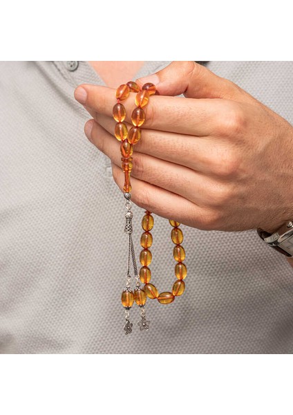 Gümüş Püsküllü Ateş Kehribar Tesbih (BC-7140F2) fiyatları