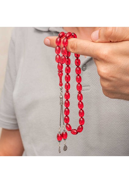 Gümüş Kırmızı Ateş Kehribar Tesbih (BC-E92F8B) fiyatları