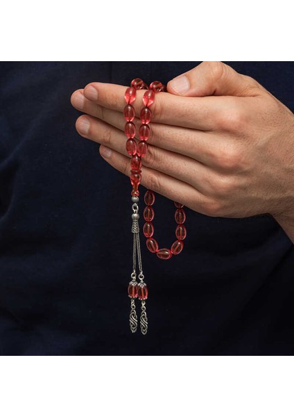 Gümüş Püsküllü Ateş Kehribar Tesbih (BC-7140F2) fiyatları