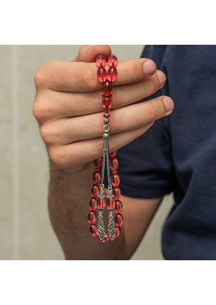 Gümüş Püsküllü Ateş Kehribar Tesbih (BC-7140F2) modelleri