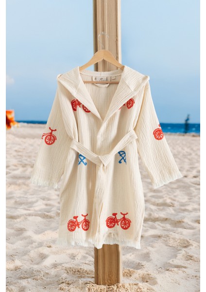 %100 Organik, El Işçiliği Taş Baskı Garson Boy Bornozu - Bisiklet