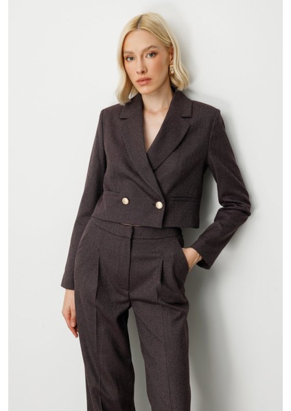 Simli Kumaş Crop Ceket Bordo
