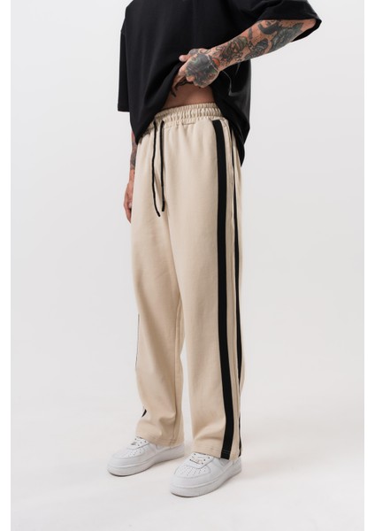 Erkek 2'li Şerit Detaylı Interlok Baggy Eşofman Altı Bej fiyatları