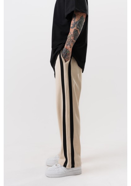 Erkek 2'li Şerit Detaylı Interlok Baggy Eşofman Altı Bej modelleri