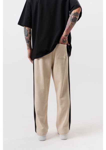 Erkek 2'li Şerit Detaylı Interlok Baggy Eşofman Altı Bej fırsatları