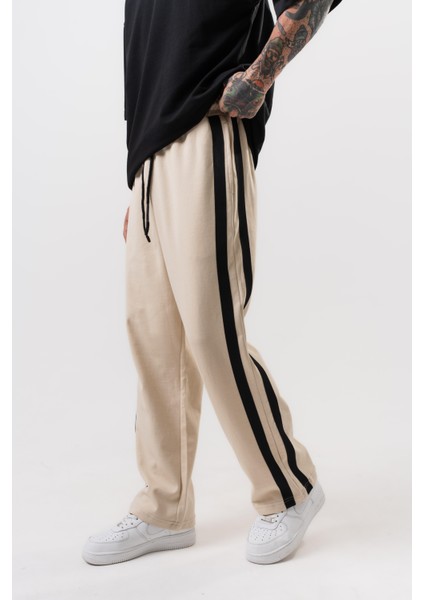 Erkek 2'li Şerit Detaylı Interlok Baggy Eşofman Altı Bej indirimleri