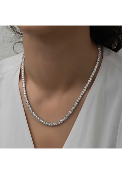 Gümüş 6 mm Beyaz Taşlı Su Yolu Kadın Kolye fiyatları