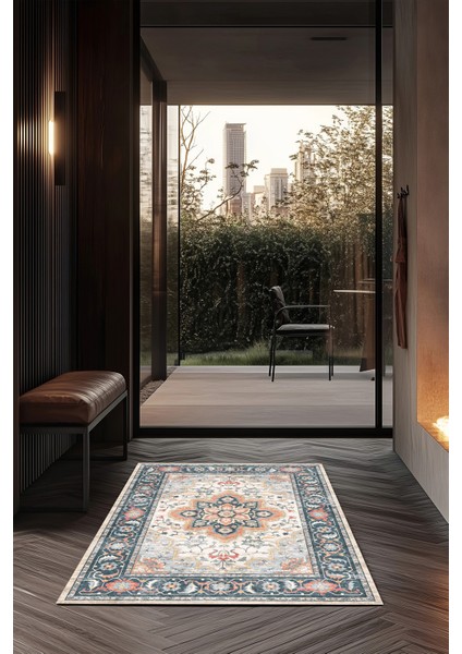 Gösterişli Oriental Desen Halı Modern Evler Için Doğal Tonlarda Çiçek Desenli Vintage