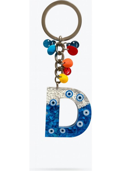 Epoksi Harf Anahtarlık – D Harfi, Nazar Boncuklu ve Renkli Charm Detaylı