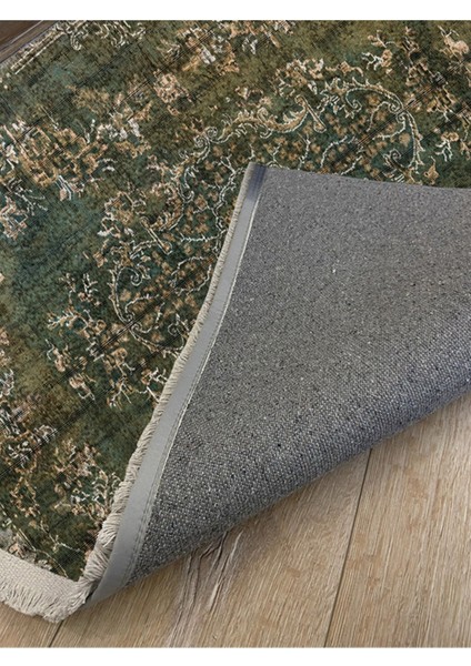 Yeşil Tonlarında Klasik Vintage Modeli Pamuk Dokuma Saçaklı Yakanabil