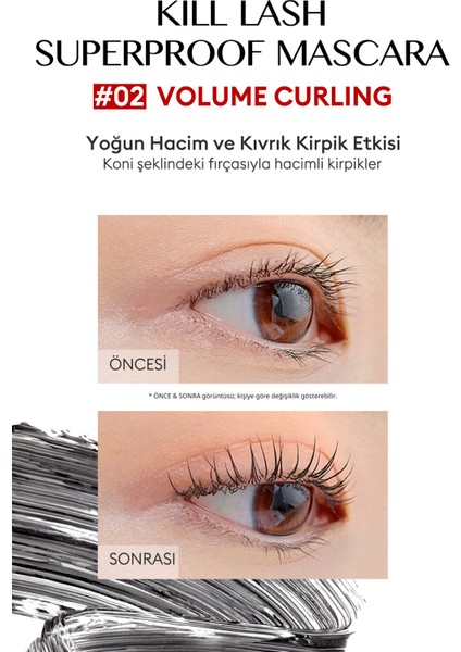 Hacimli Kıvrık Kirpik Etkisi Veren Maskara CLIO Kill Lash Superproof Mascara (02 Volume Curling) fiyatları